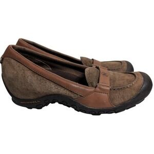 Merrell Plaza Glide Brown Suede Wedge Loafer Women 7.5 Comfort Travel Minimalist